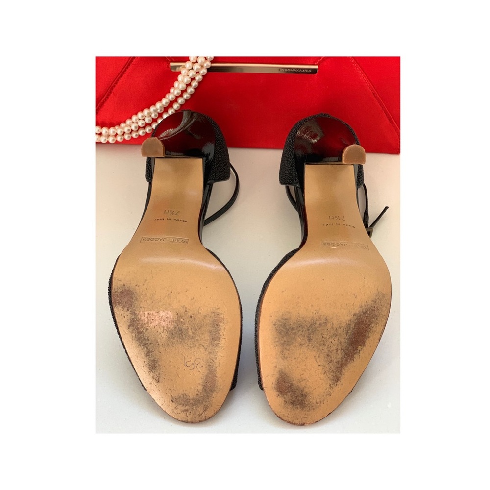 Marc Jacobs Black Peep Toe Italian Heels Size 7.5 - Picture 7 of 8